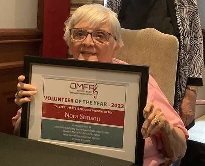 Nora Stinson Recipient of the 2022 OMFA Volunteer of the Year Award